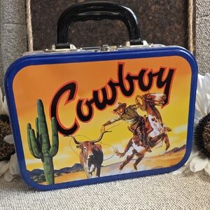 Vintage Cowboy Lunchbox - Blue and Orange